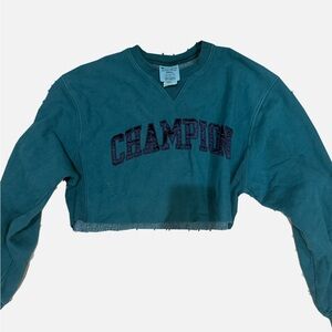 Champion Blue Cropped Crew Neck Sweater